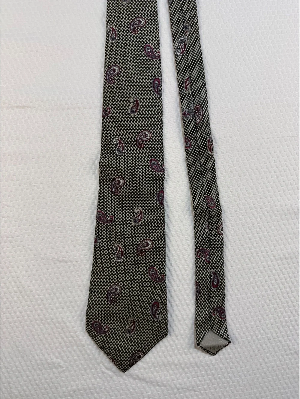 Vintage Christian Dior Men’s Paisley Houndstooth Necktie Made USA Italian Fabric